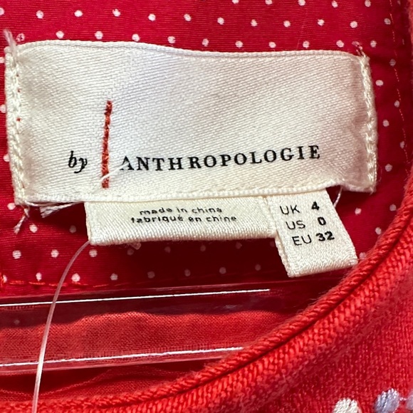 NWT Anthropologie Aiko Embroidered Red Linen Blend Shift Dress Women's 0 - Picture 3 of 6